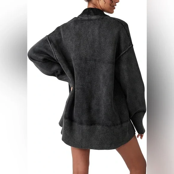 Free People Oversized Chamomile Cardi Washed Black (XS) - Picture 2 of 5